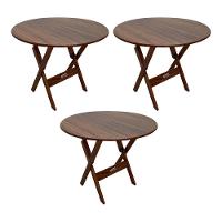 Kit 3 Mesas Dobráveis De Madeira Redonda 90cm Imbuia - Cor: Marrom - 1