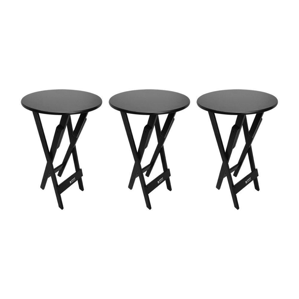 Kit 3 Mesas Bistrôs Dobráveis De Madeira Redonda Preta - Cor: Preto - 1
