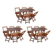 Kit 3 Conjuntos De Mesa Dobráveis De Madeira 70x110cm Com 6 Cadeiras Imbuia - Cor: Marrom - 1