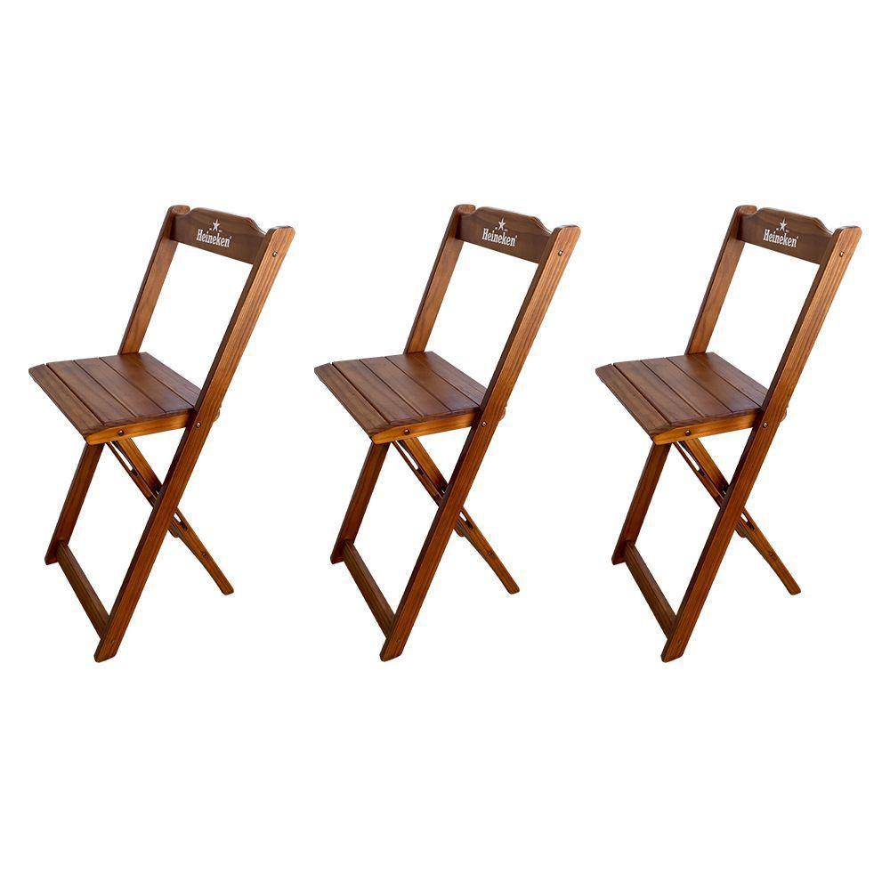 Kit 3 Banquetas Bistrô Dobrável Madeira Personalizada Hei Imbuia - Cor: Marrom - 1