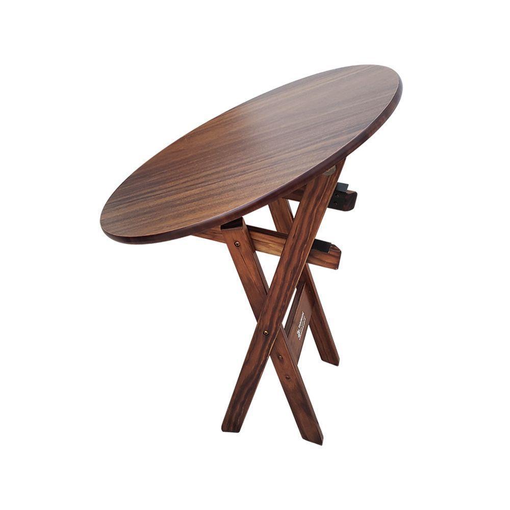 Kit 2 Mesas Dobráveis De Madeira Redonda 70cm Imbuia - Cor: Marrom - 4