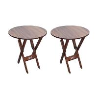 Kit 2 Mesas Dobráveis De Madeira Redonda 70cm Imbuia - Cor: Marrom - 1
