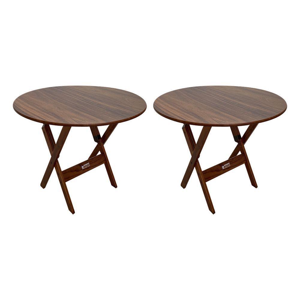 Kit 2 Mesas Dobráveis De Madeira Redonda 90cm Imbuia - Cor: Marrom - 1