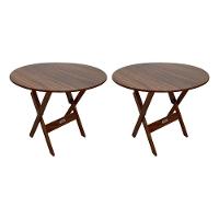 Kit 2 Mesas Dobráveis De Madeira Redonda 90cm Imbuia - Cor: Marrom - 1