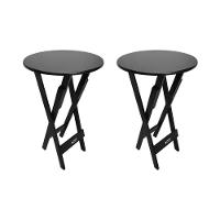 Kit 2 Mesas Bistrôs Dobráveis De Madeira Redonda Preta - Cor: Preto - 1