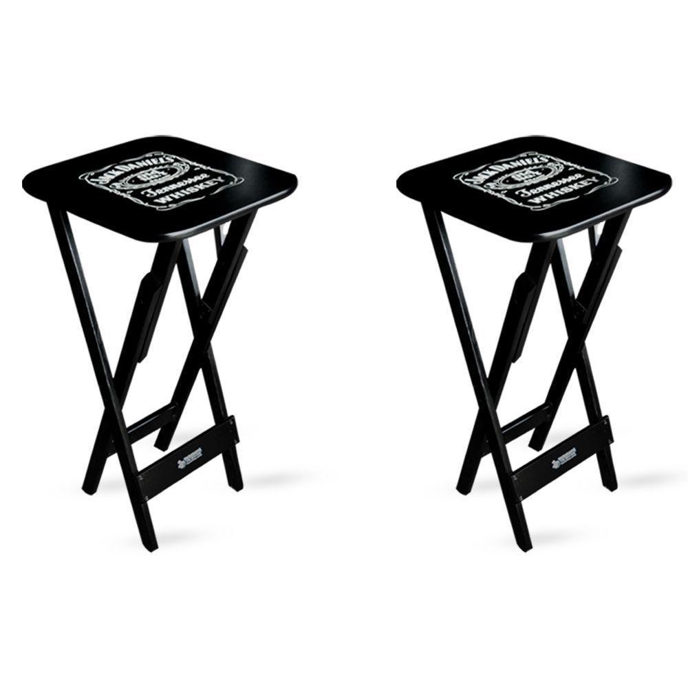 Kit 2 Mesas Bistrô Dobrável Jack Daniel's Madeira Preta - Cor: Preto - 1