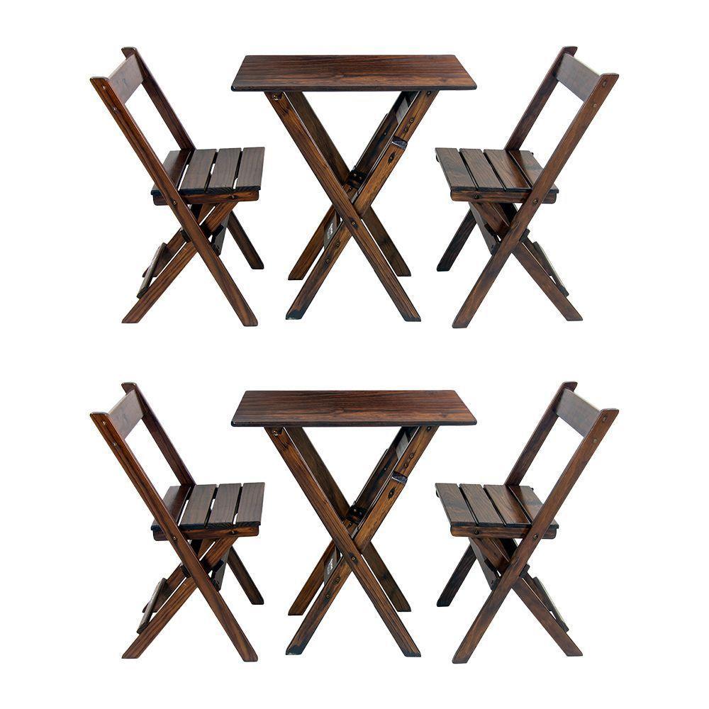 Kit 2 Jogos De Mesa Aparador Bar Dobrável Com 2 Cadeiras Em Madeira Maciça - Imbuia - Marrom - 1