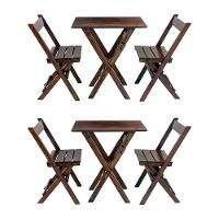 Kit 2 Jogos De Mesa Aparador Bar Dobrável Com 2 Cadeiras Em Madeira Maciça - Imbuia - Marrom - 1
