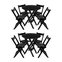Kit 2 Conjuntos Mesa Redondo 70cm Dobrável Com 4 Cadeiras Em Madeira Maciça - Preto - Preto - 1