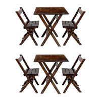Kit 2 Conjuntos Mesa Dobrável Para Bar E Restaurante 60x60cm Com 2 Cadeiras Em Madeira Maciça - Imbu - Marrom - 1
