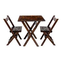 Kit 2 Conjuntos Mesa Dobrável Para Bar E Restaurante 60x60cm Com 2 Cadeiras Em Madeira Maciça - Imbu - Marrom - 6