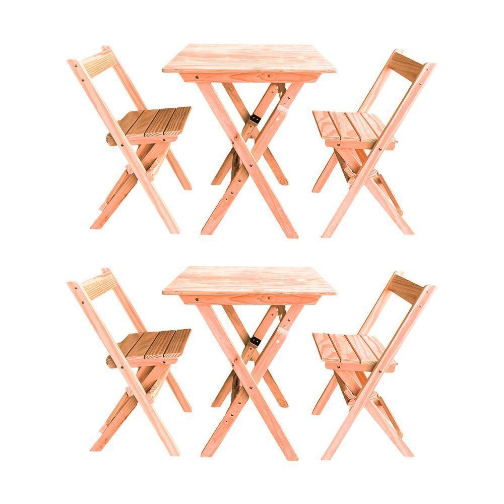 Kit 2 Conjuntos Mesa Dobrável Para Bar E Restaurante 60x60cm Com 2 Cadeiras Em Madeira Maciça - Cru - Bege - 1