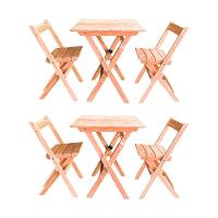 Kit 2 Conjuntos Mesa Dobrável Para Bar E Restaurante 60x60cm Com 2 Cadeiras Em Madeira Maciça - Cru - Bege - 1