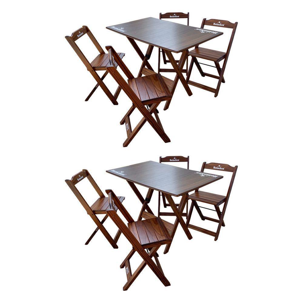 Kit 2 Conjuntos Mesa Dobrável Madeira 110x70 Com 4 Cadeiras Personalizada Hei Imbuia - Cor: Marrom - 1