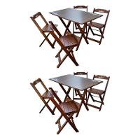 Kit 2 Conjuntos Mesa Dobrável Madeira 110x70 Com 4 Cadeiras Personalizada Hei Imbuia - Cor: Marrom - 1