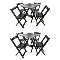 Kit 2 Conjuntos Mesa Dobrável Madeira 70x70 Com 4 Cadeiras Personalizada Jack Preta - Cor: Preto - 1