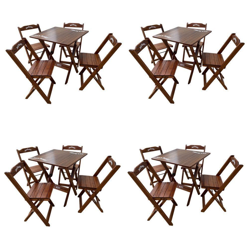 Kit 2 Conjuntos Mesa Dobrável Madeira 70x70 Com 4 Cadeiras Personalizada Jack Imbuia - Cor: Marrom - 1