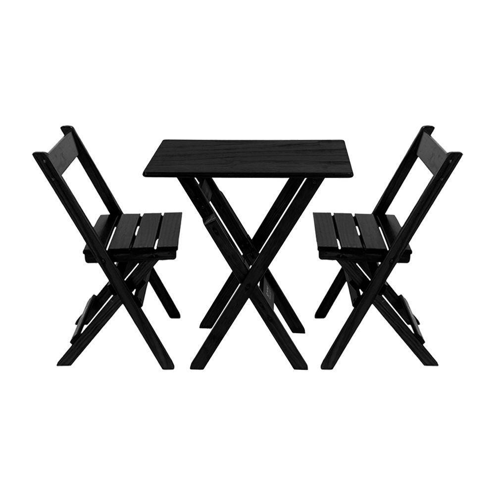 Kit 4 Jogos De Mesa Aparador Bar Dobrável Com 2 Cadeiras Em Madeira Maciça - Preto - Preto - 6