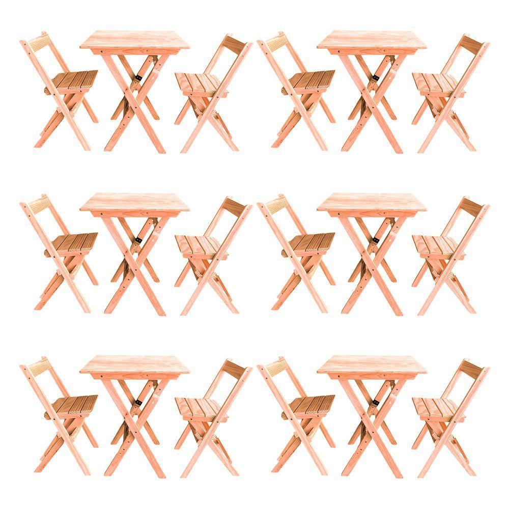 Kit 6 Conjuntos Mesa Dobrável Para Bar E Restaurante 60x60cm Com 2 Cadeiras Em Madeira Maciça - Cru - Bege - 1