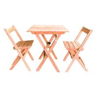 Kit 6 Conjuntos Mesa Dobrável Para Bar E Restaurante 60x60cm Com 2 Cadeiras Em Madeira Maciça - Cru - Bege - 6