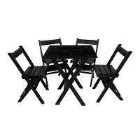 Kit 6 Conjuntos Mesa Dobrável Para Bar E Restaurante 60x60cm Com 4 Cadeiras Em Madeira Maciça - Pret - Preto - 6