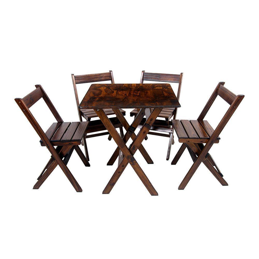 Kit 6 Conjuntos Mesa Dobrável 70x70cm Para Bar Com 4 Cadeiras Em Madeira Maciça - Imbuia - Marrom - 6