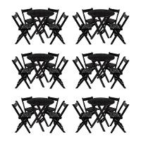 Kit 6 Conjuntos Mesa Redondo 70cm Dobrável Com 4 Cadeiras Em Madeira Maciça - Preto - Preto - 1