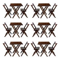 Kit 6 Conjuntos Mesa Dobrável Para Bar E Restaurante 60x60cm Com 2 Cadeiras Em Madeira Maciça - Imbu - Marrom - 1
