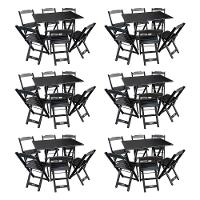 Kit 6 Conjuntos De Mesa Dobráveis De Madeira 70x110cm Com 6 Cadeiras Preta - 1