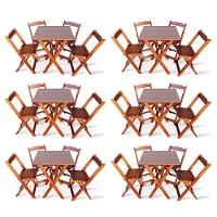 Kit 6 Conjunto Com Jogo De Mesa 60x60 Com 4 Cadeiras Dobráveis - Imbúia - Cor: Marrom - 1