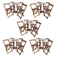 Kit 5 Conjuntos Bistrô Mesa Com 4 Banquetas Dobráveis De Madeira Personalizada Hei Imbuia Marrom - 1
