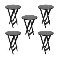 Kit 5 Mesas Bistrôs Dobráveis De Madeira Redonda Preta - Cor: Preto - 1