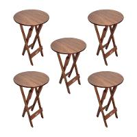 Kit 5 Mesas Bistrôs Dobráveis De Madeira Redonda Imbuia - Cor: Preto - 1