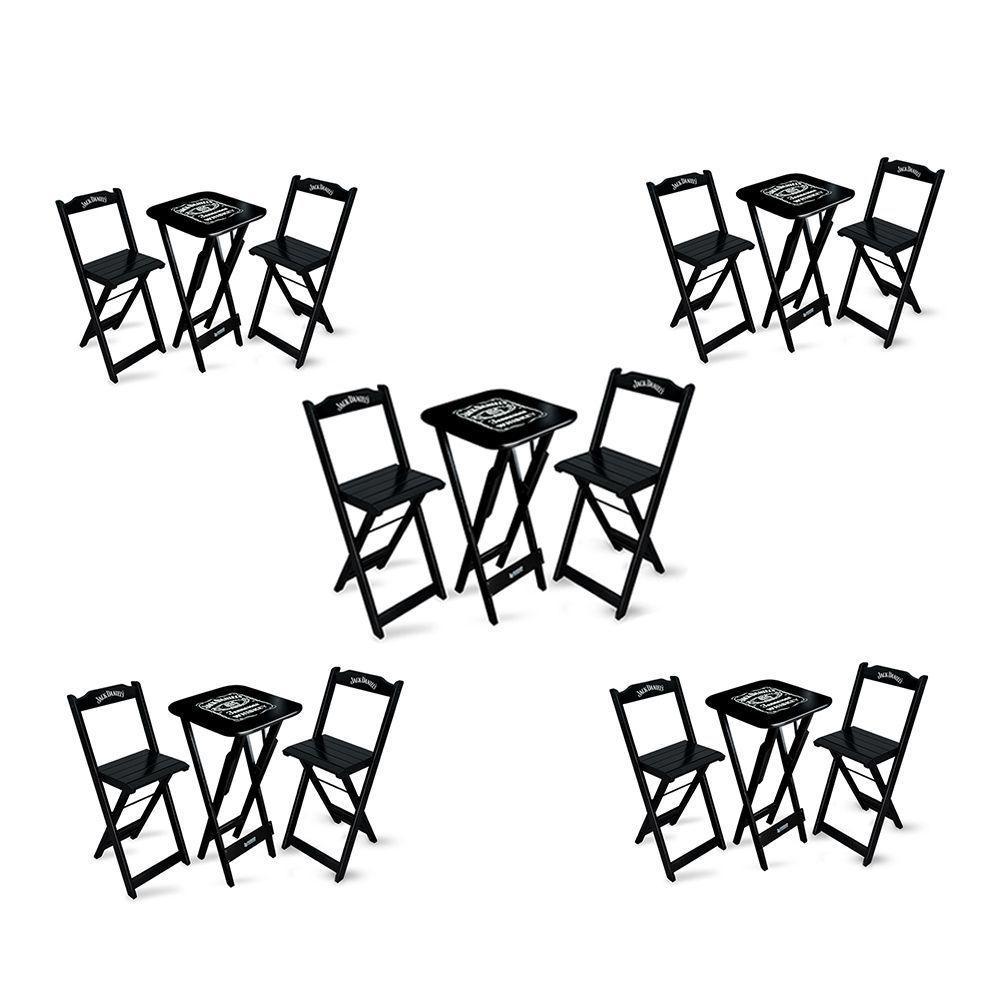Kit 5 Conjuntos De Mesa Bistrô Dobrável Jack Daniel's Com 2 Banquetas De Madeira Preta - Cor: Preto - 1
