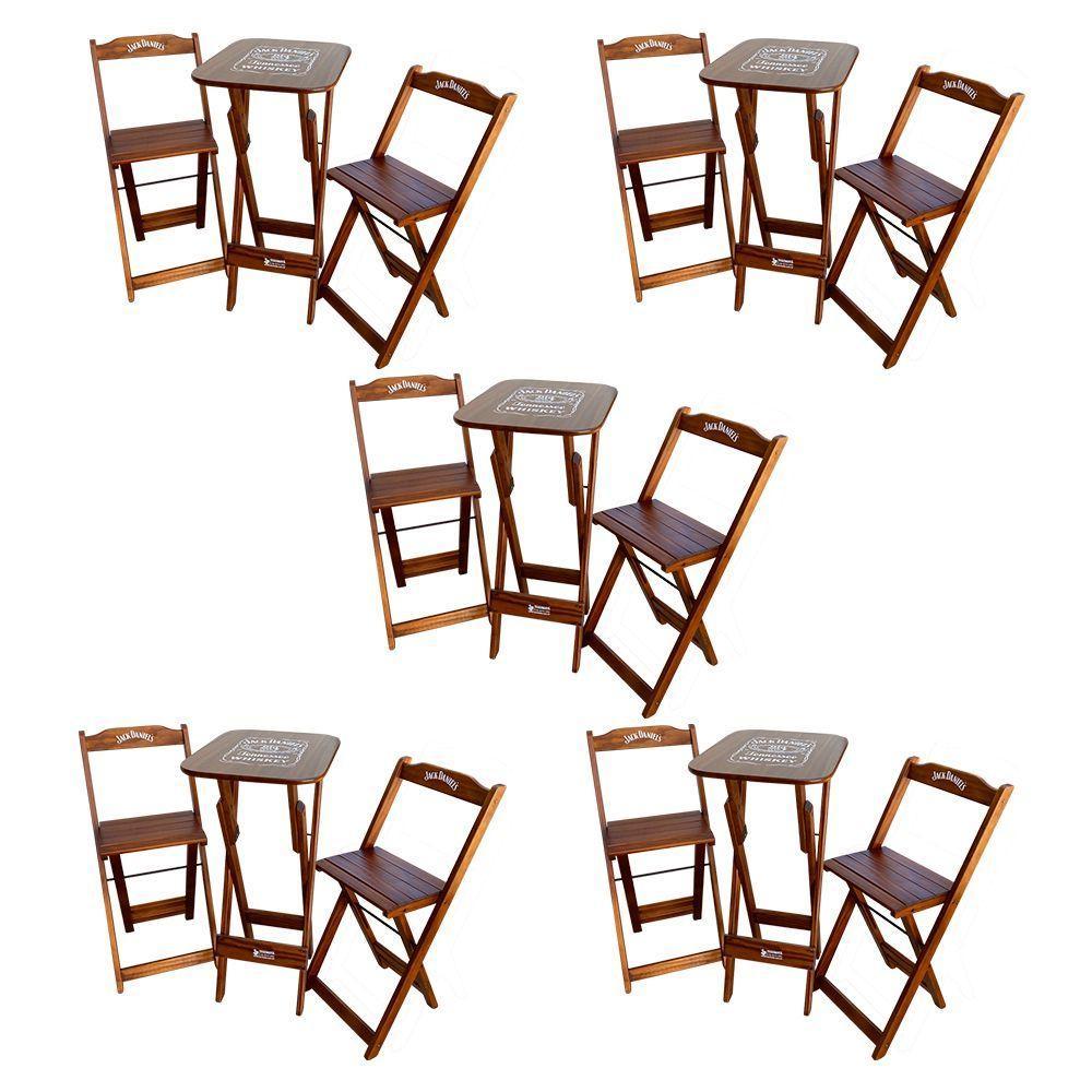 Kit 5 Conjuntos Bistrô Mesa Com 2 Banquetas Dobráveis De Madeira Personalizada Jack - Imbuia Marrom - 1