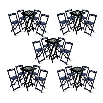 Kit 5 Conjuntos De Mesa Bistrô Dobrável Jack Daniel's Com 4 Banquetas De Madeira Preta - Cor: Preto