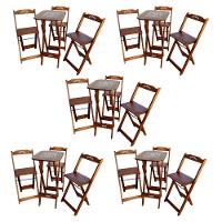 Kit 5 Conjuntos Bistrô Mesa Com 3 Banquetas Dobráveis De Madeira Personalizada Jack Imbuia Marrom - 1