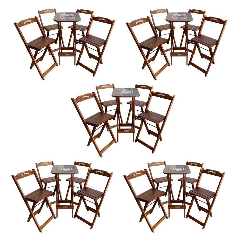 Kit 5 Conjuntos Bistrô Mesa Com 4 Banquetas Dobráveis De Madeira Personalizada Jack Imbuia Marrom - 1