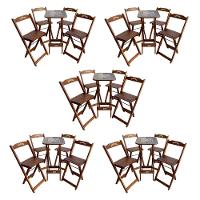 Kit 5 Conjuntos Bistrô Mesa Com 4 Banquetas Dobráveis De Madeira Personalizada Jack Imbuia Marrom - 1