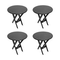 Kit 4 Mesas Dobráveis De Madeira Redonda 70cm Preta - Cor: Preto - 1