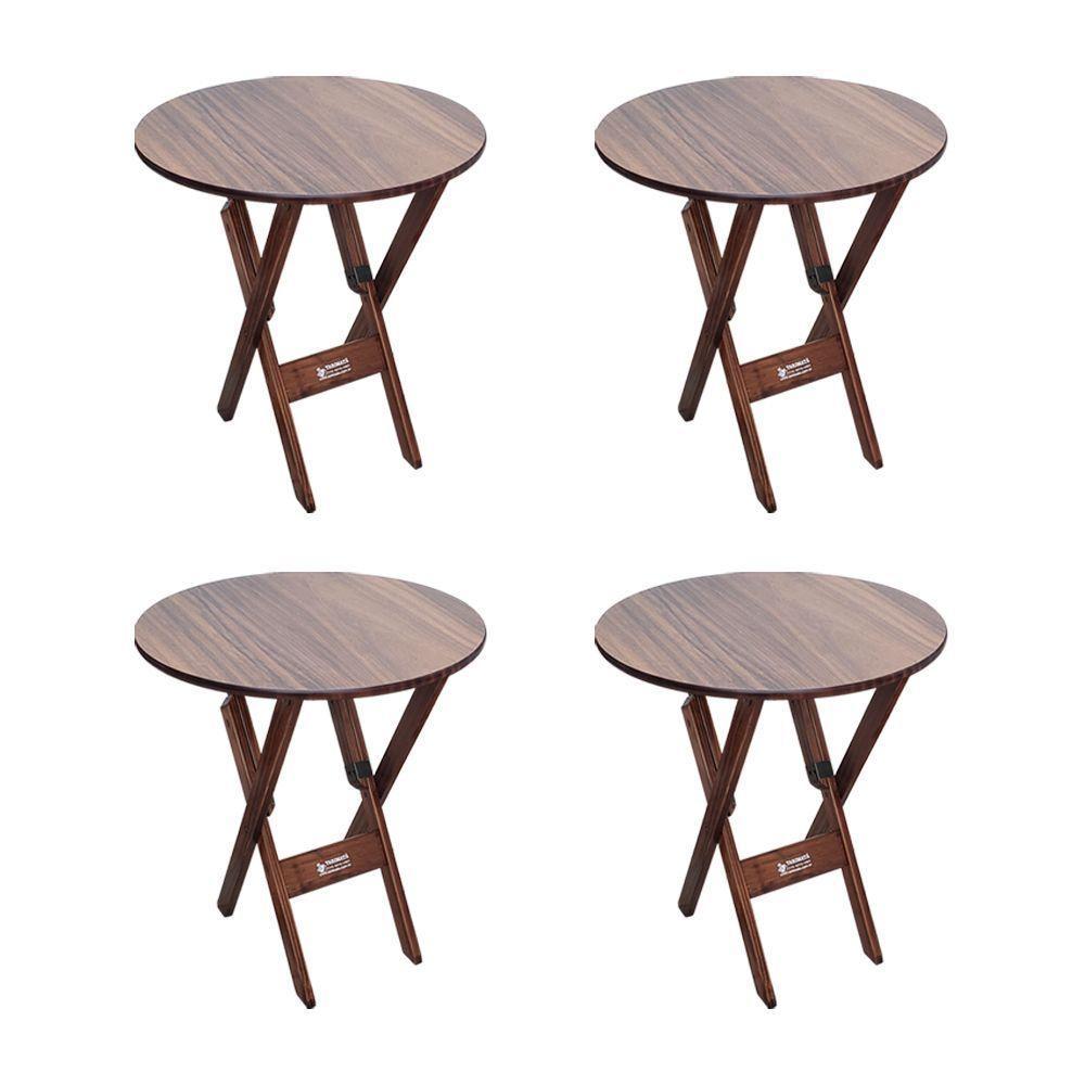 Kit 4 Mesas Dobráveis De Madeira Redonda 70cm Imbuia - Cor: Marrom - 1