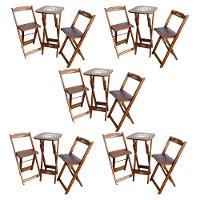 Kit 5 Conjuntos Bistrô Mesa Com 2 Banquetas Dobráveis De Madeira Personalizada Hei - Imbuia Marrom - 1