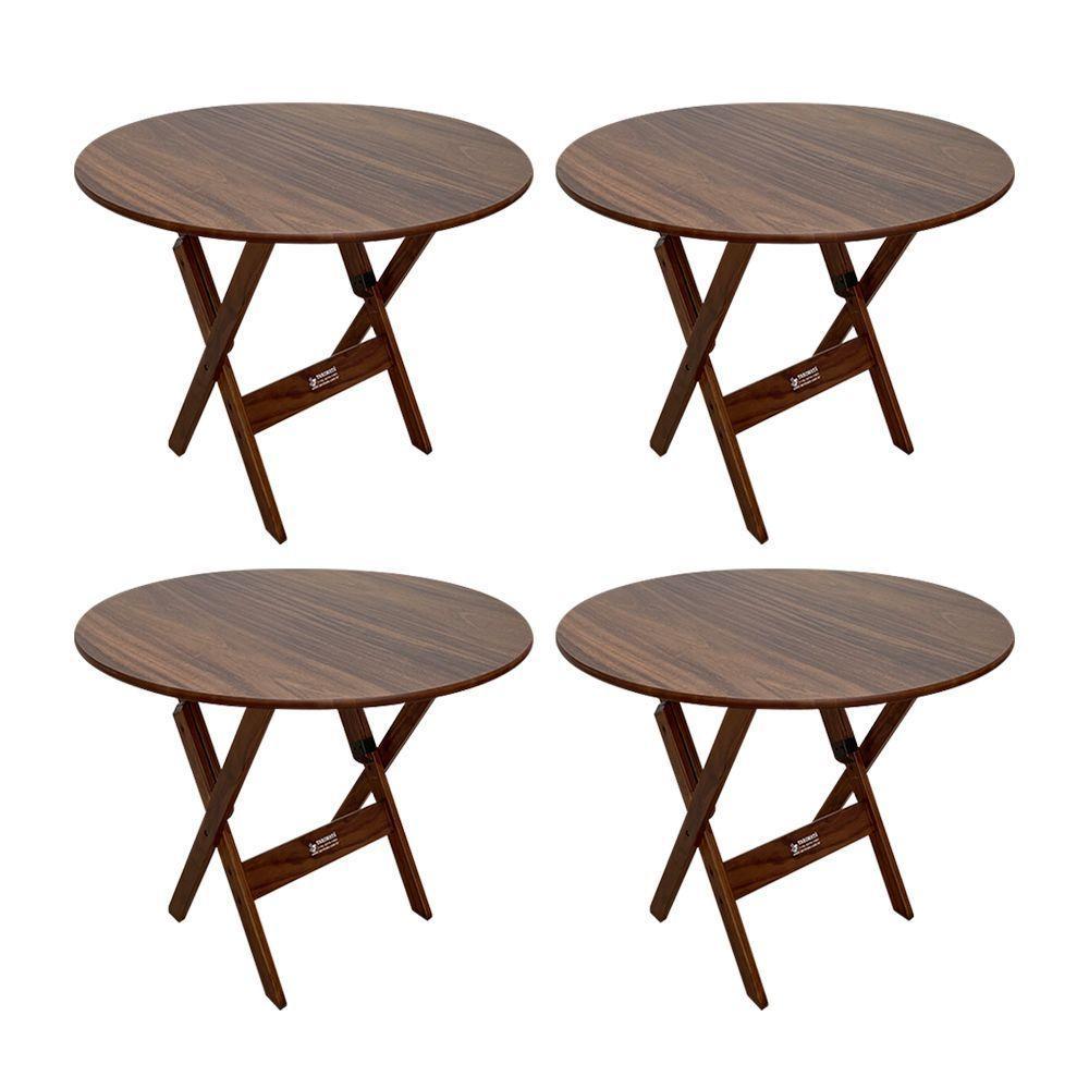 Kit 4 Mesas Dobráveis De Madeira Redonda 90cm Imbuia - Cor: Marrom - 1
