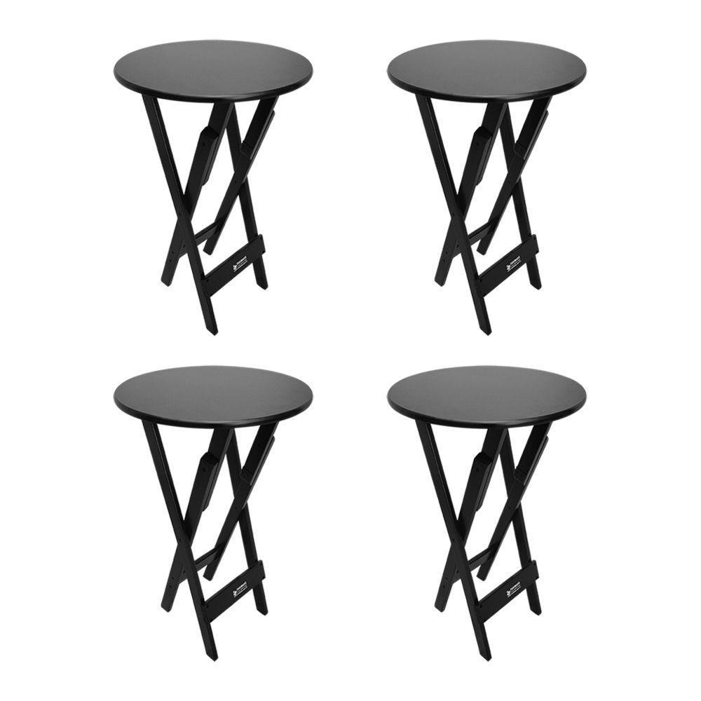 Kit 4 Mesas Bistrôs Dobráveis De Madeira Redonda Preta - Cor: Preto - 1