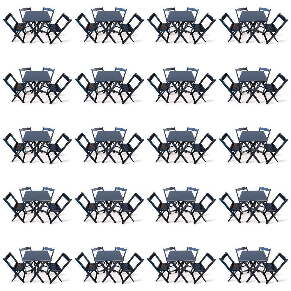 Kit De 20 Conjuntos De Mesa Dobrável 60x60 Com 4 Cadeiras Preto - 1