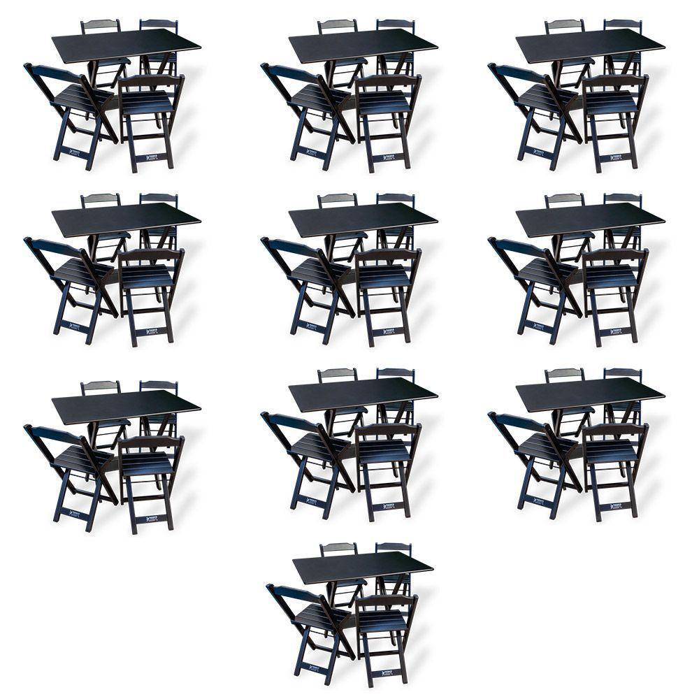 Kit De 10 Conjuntos De Mesa Dobrável 70x110 Com 4 Cadeiras Preto - Cor: Preto - 1