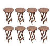 Kit 8 Mesas Bistrôs Dobráveis De Madeira Redonda Imbuia - Cor: Marrom - 1