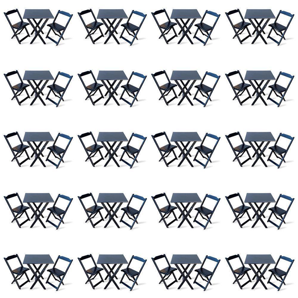 Kit De 20 Conjuntos De Mesa Dobrável 60x60 Com 2 Cadeiras Preto - Cor: Preto - 1