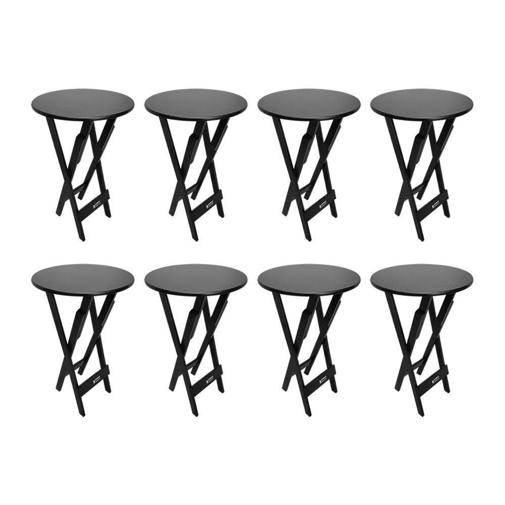 Kit 8 Mesas Bistrôs Dobráveis De Madeira Redonda Preta - Cor: Preto - 1