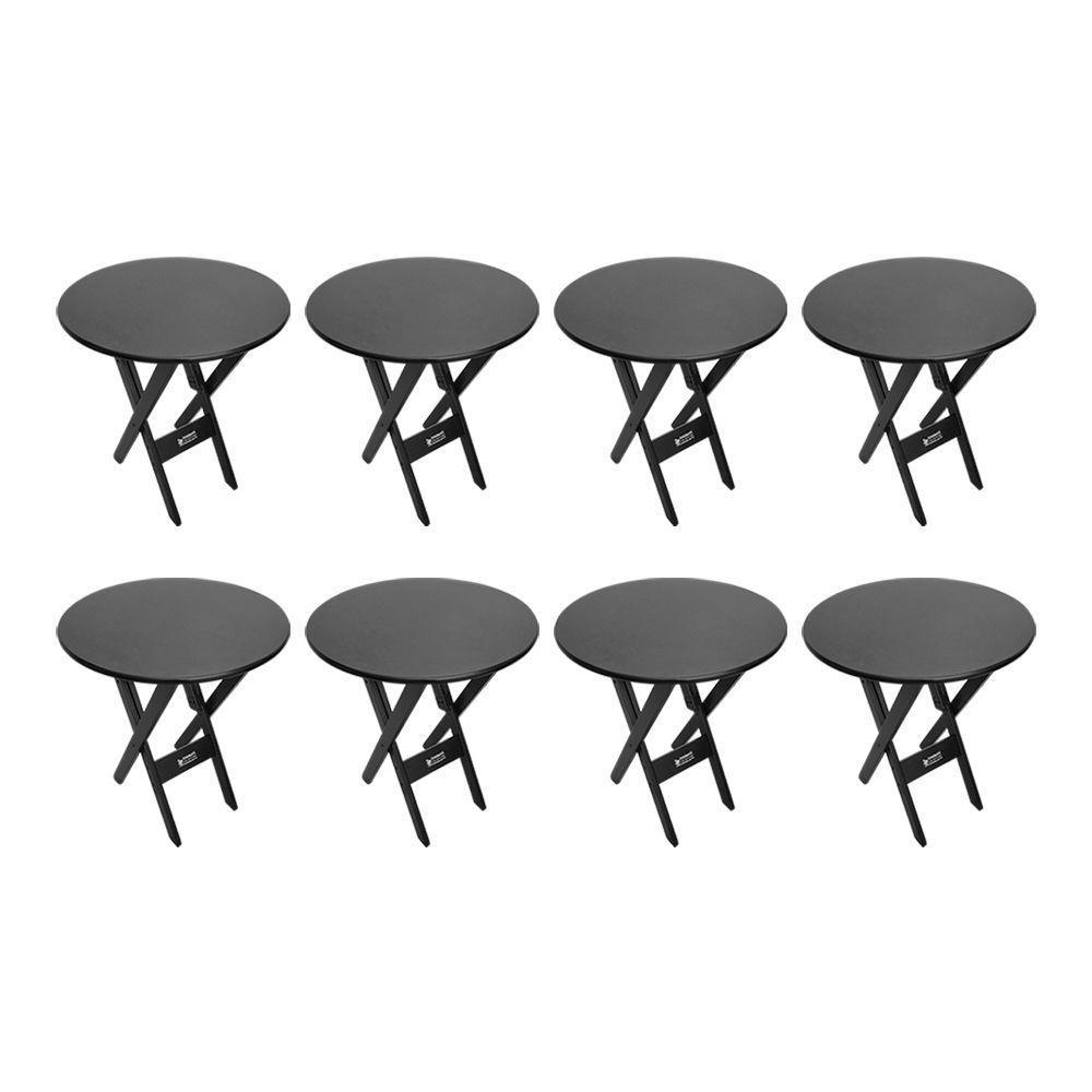 Kit 8 Mesas Dobráveis De Madeira Redonda 70cm Preta - Cor: Preto - 1